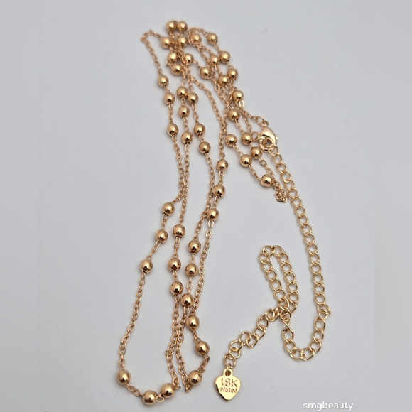 18K Gold-Plated Ball Bead Chain Necklace 18'' Adjustable NWOT - Picture 8 of 10